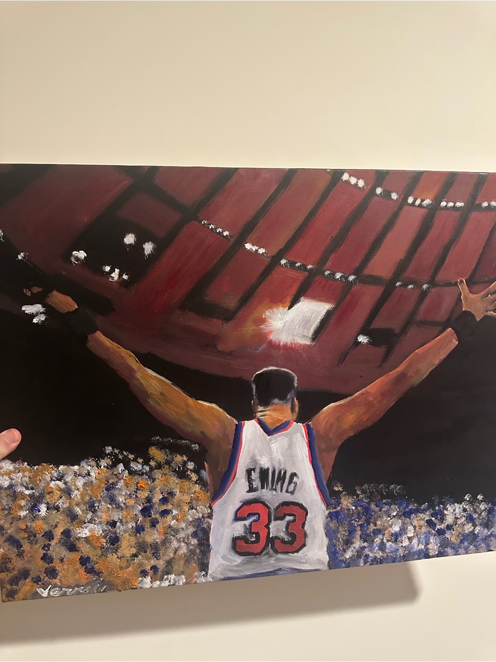 Patrick Ewing original Basketball Painting 18x24 signed by the artist on canvas